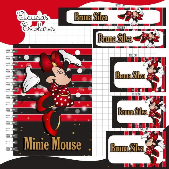 Caderno + Etiquetas + Tag Personalizada + Lápis ( Minnie )