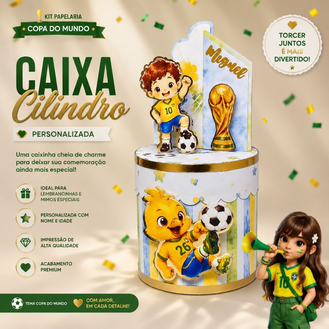 CAIXA CILINDRO PERSONALIZADA - FUTEBOL