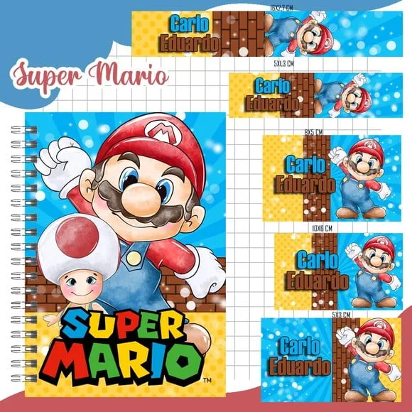 Caderno+ Etiquetas+ Tag Personalizada+ Lápis ( Mario Bros )