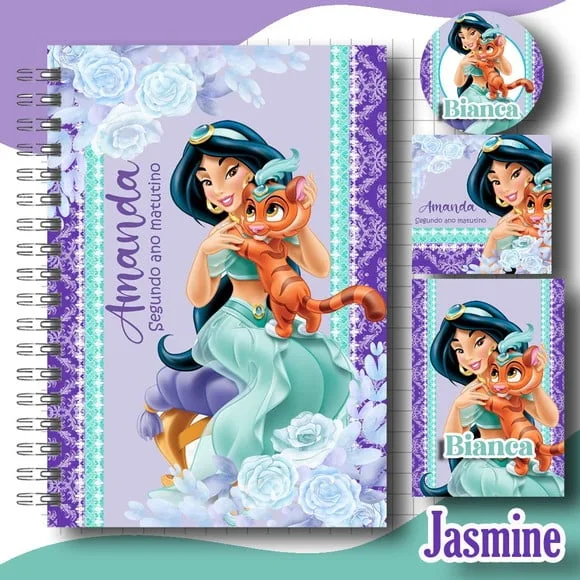 Caderno + Etiquetas + Tag Personalizada + Lápis ( Jasmini )