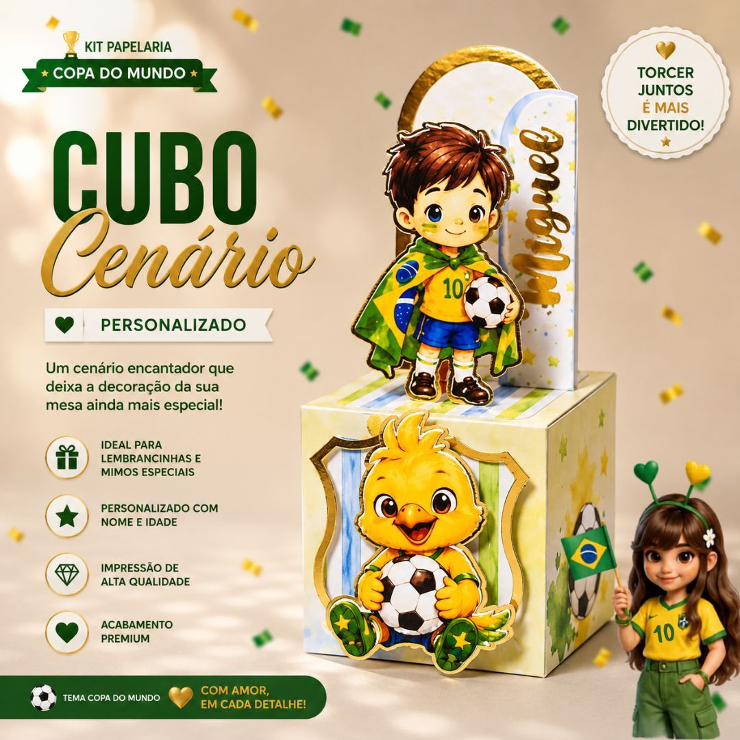 CAIXA CENÁRIO CUBO PERSONALIZADA - FUTEBOL