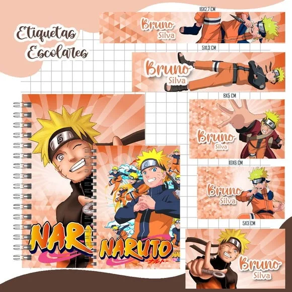 Caderno + Etiquetas + Tag Personalizada + Lápis ( Naruto )