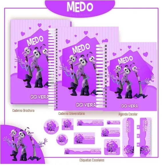 Caderno + Etiquetas + Tag Personalizada + Lápis