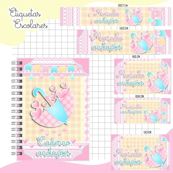 Caderno+etiquetas+tag Personalizada+lápis ( Chuva Bencão )