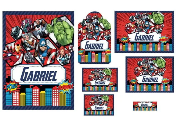 Caderno + Etiquetas + Tag Personalizada + Lápis (vingadores)