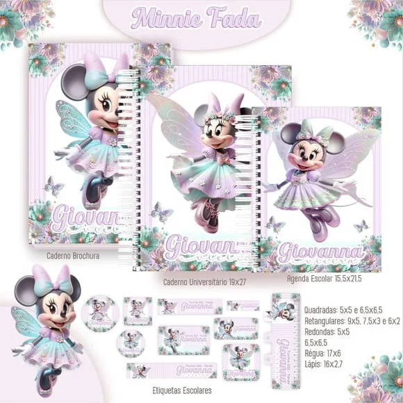 Caderno + Etiquetas + Tag Personalizada + Lápis