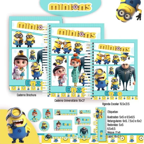 Caderno + Etiquetas + Tag Personalizada + Lápis