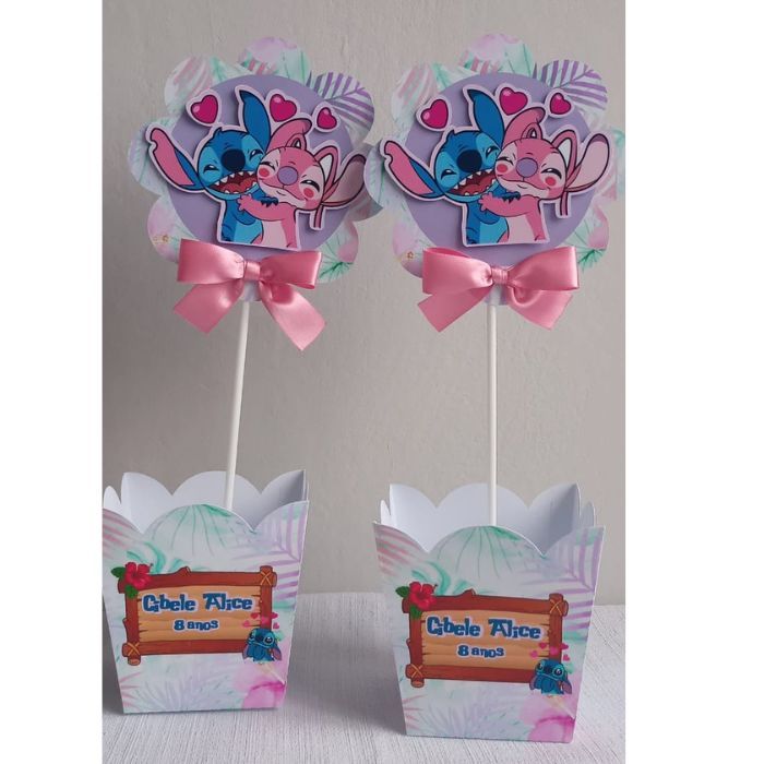 centro de mesa  stitch  e angel 