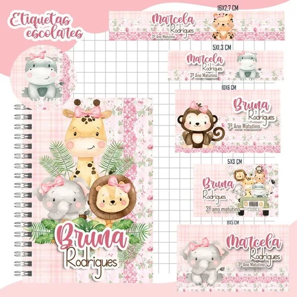 Caderno + Etiquetas + Tag Personalizada + Lápis ( Safari )