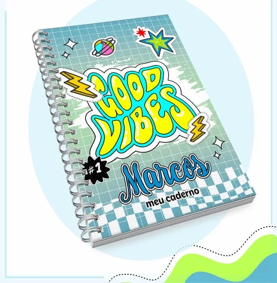 Caderno + Etiquetas + Tag Personalizada + Lápis