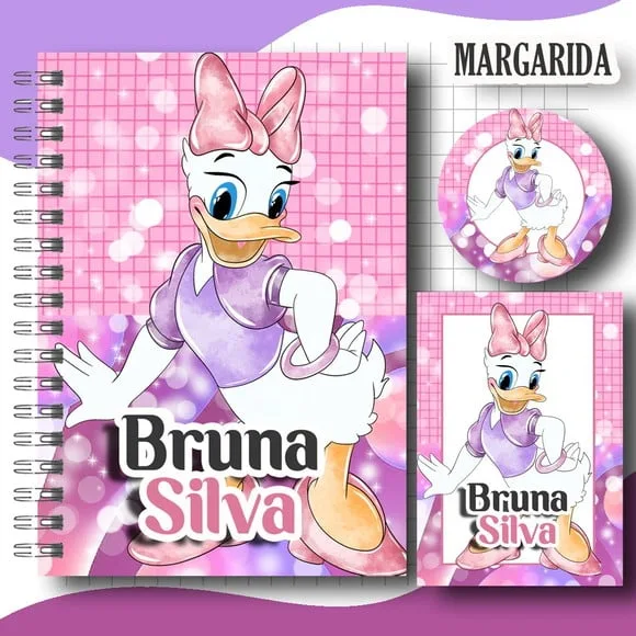 Caderno + Etiquetas + Tag Personalizada + Lápis ( Margarida)