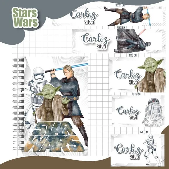 Caderno + Etiquetas + Tag Personalizada + Lápis (star Wars )