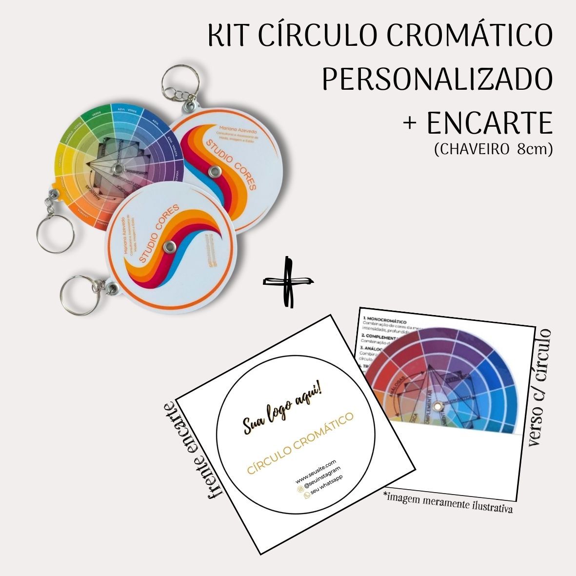 (p/ 30 Unid) Kits Círculo Cromático 8cm Chaveiro + Encarte