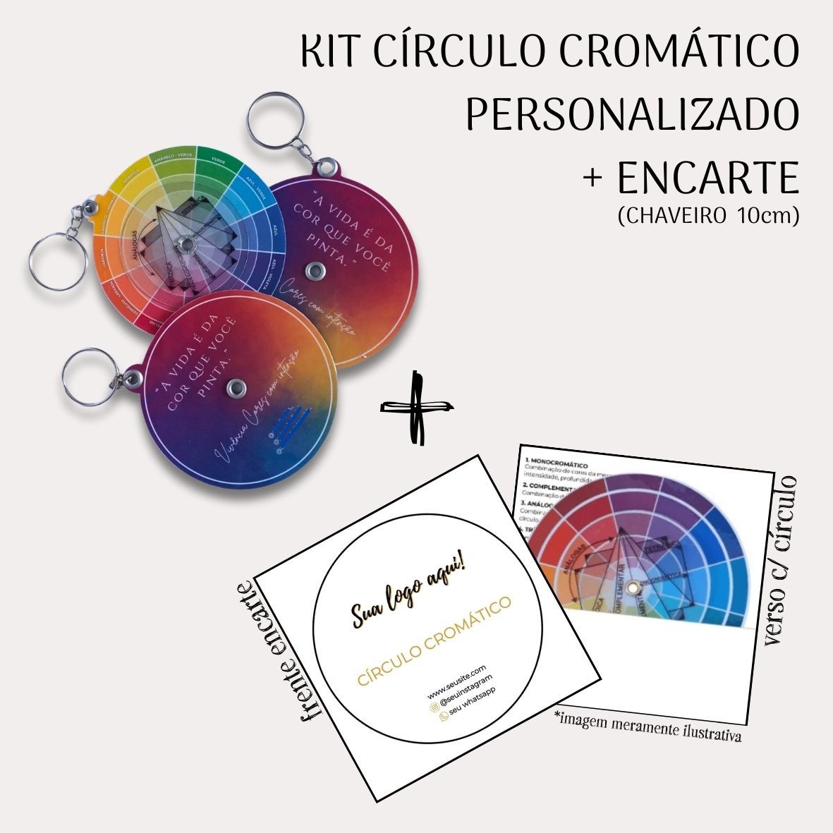 (p/ 30 Unid) Kit- Círculo Cromático 10cm Chaveiro + Encarte