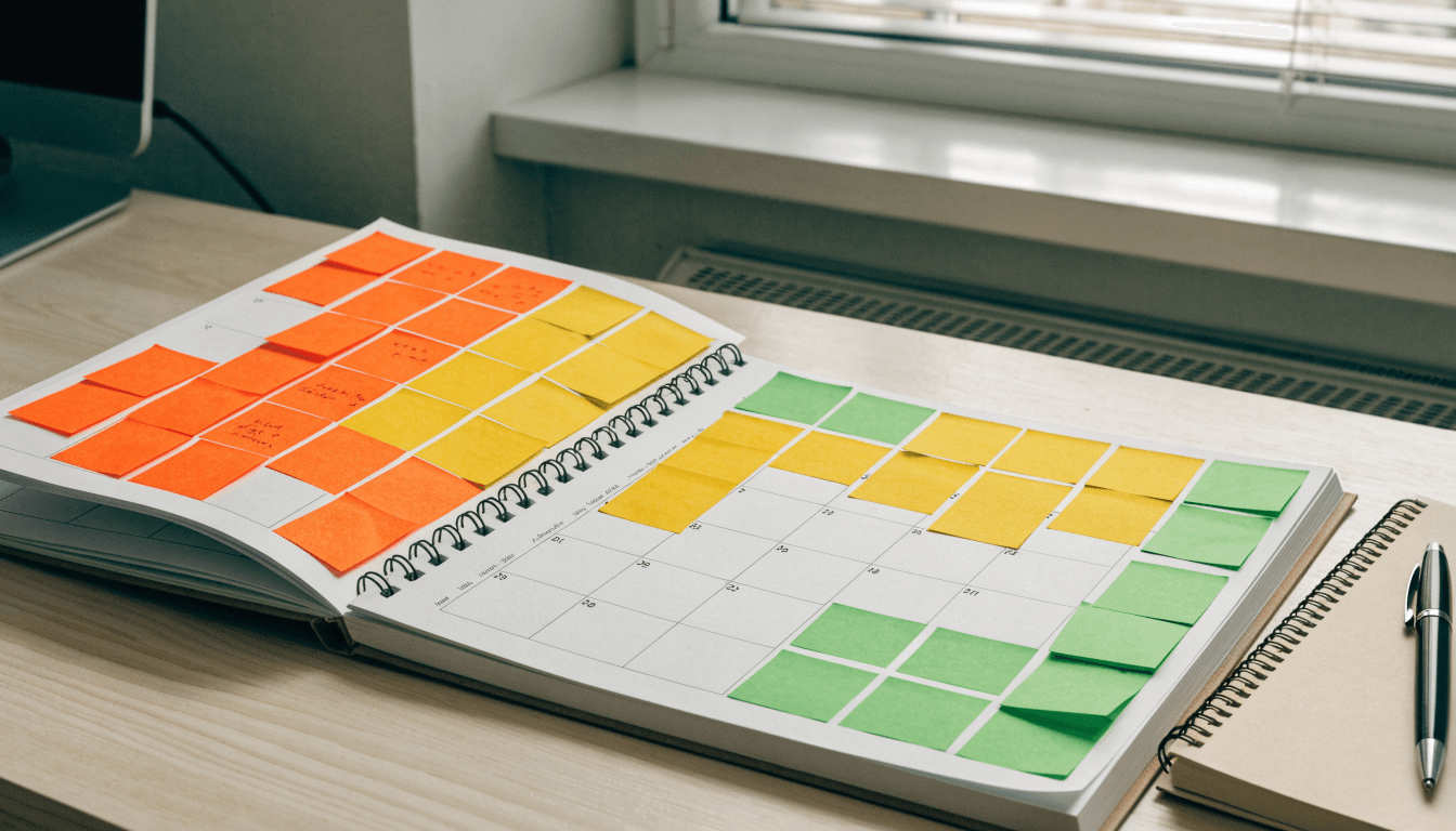 calendário de agenda de fornecedor com blocos midweek para evento corporativo e fim de semana para festa particular (foto temática planejamento)