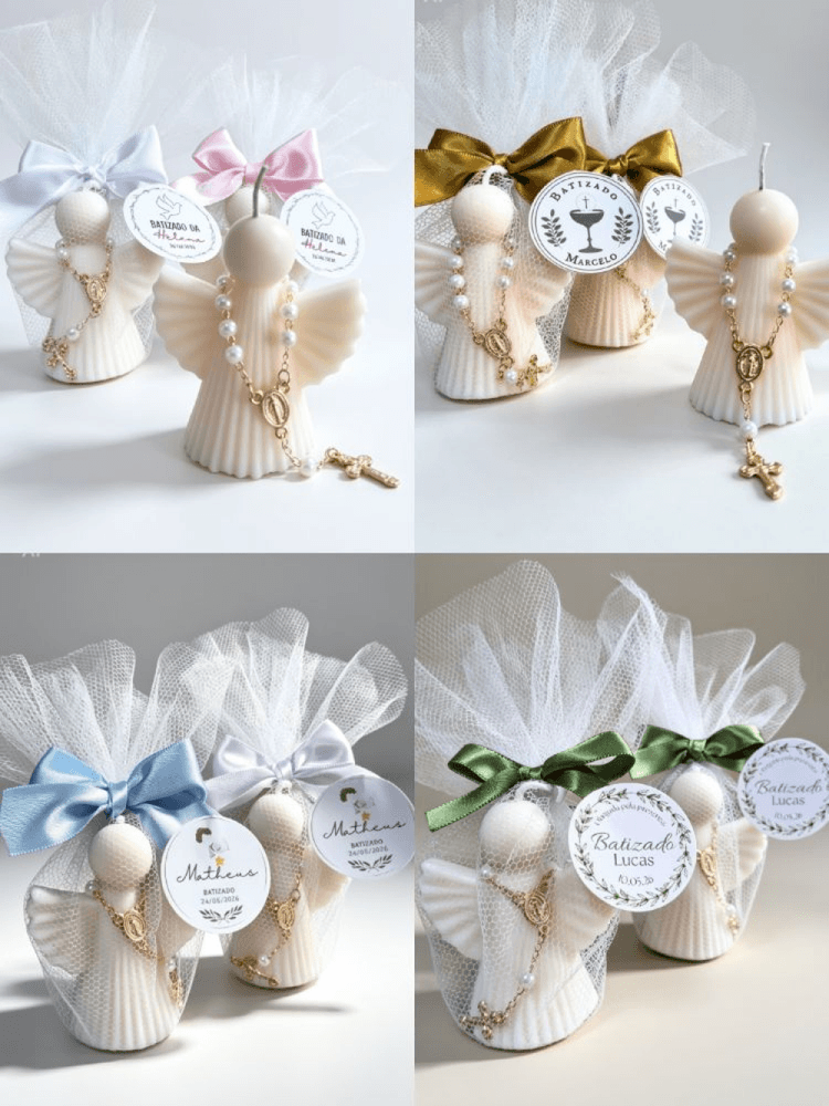 Vela Aromática Anjinho Personalizada - Batizado, Crisma, Primeira Comunhão - Religiosa